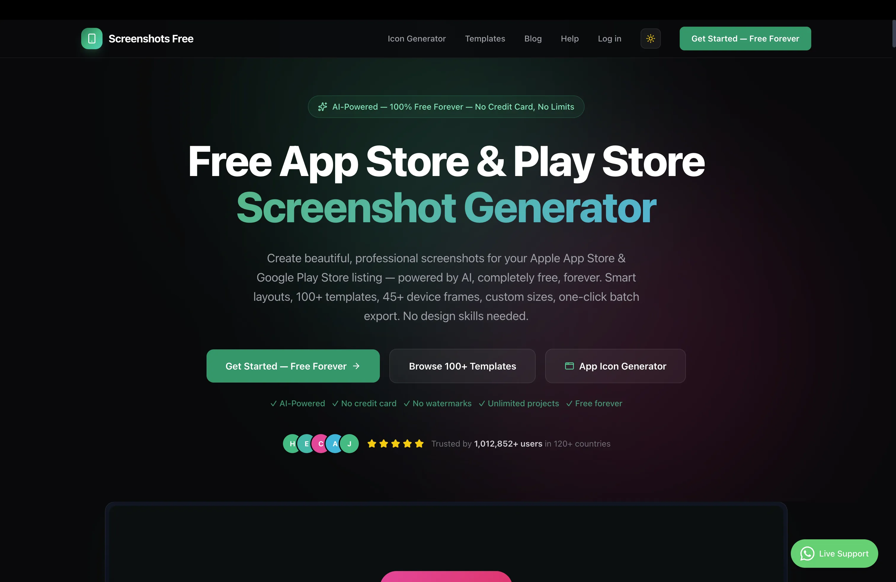 ScreenshotsFree platform mockup