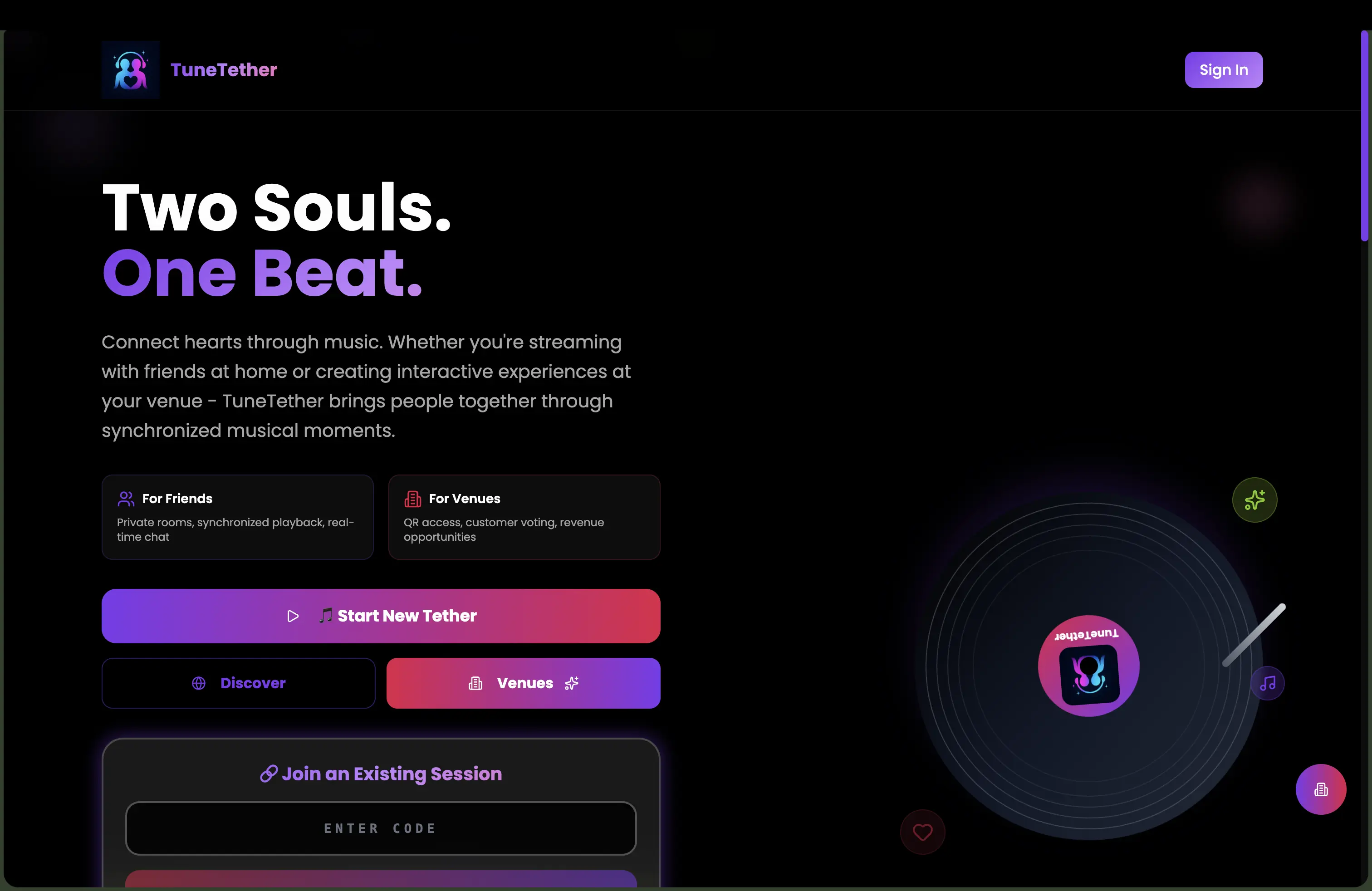 TuneTether platform mockup